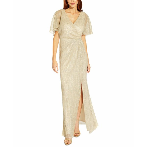 アドリアナ パペル レディース ワンピース トップス Pleated Metallic Gown Light Champagne