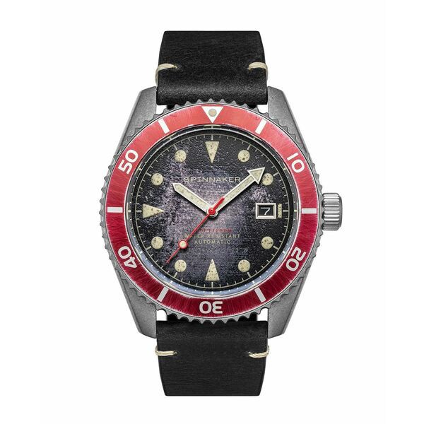 スピ二カー メンズ 腕時計 アクセサリー Men's Wreck Automatic Black Genuine Leather Strap Watch, 44mm Distressed Black