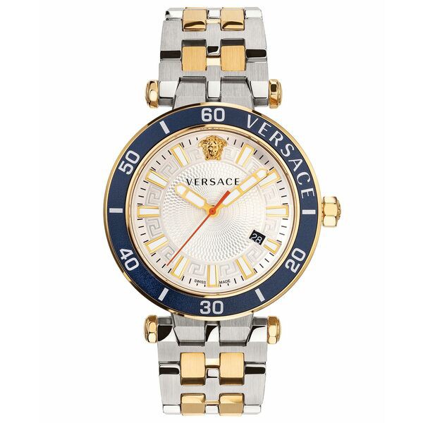 ヴェルサーチ メンズ 腕時計 アクセサリー Men's Swiss Greca Sport Two-Tone Stainless Steel Bracelet Watch 43mm Silver