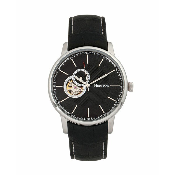 ヘリトール レディース 腕時計 アクセサリー Automatic Landon Silver & Black Leather Watches 44mm Black