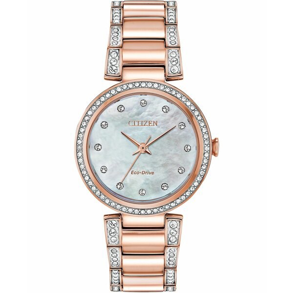 シチズン レディース 腕時計 アクセサリー Eco-Drive Women's Silhouette Pink Gold-Tone Stainless Steel & Crystal Bracelet Watch 28m