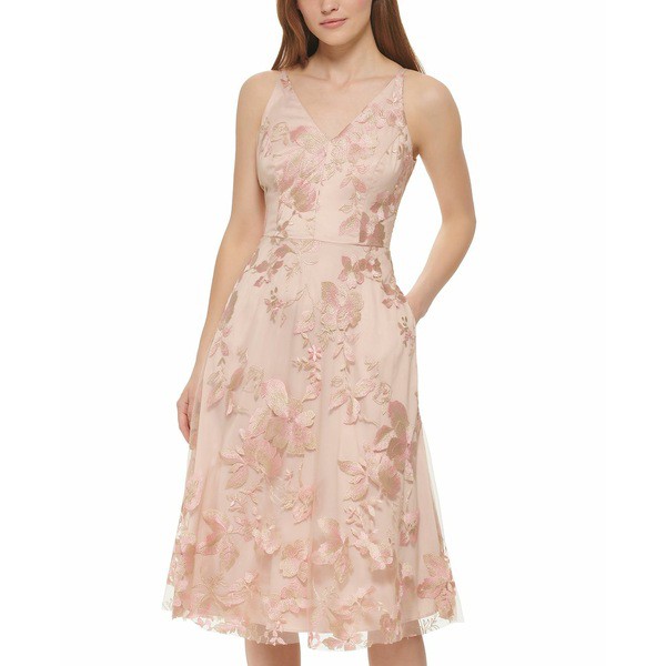 ヴィンスカムート レディース ワンピース トップス Women's Embroidered Mesh Midi Dress Light Pink