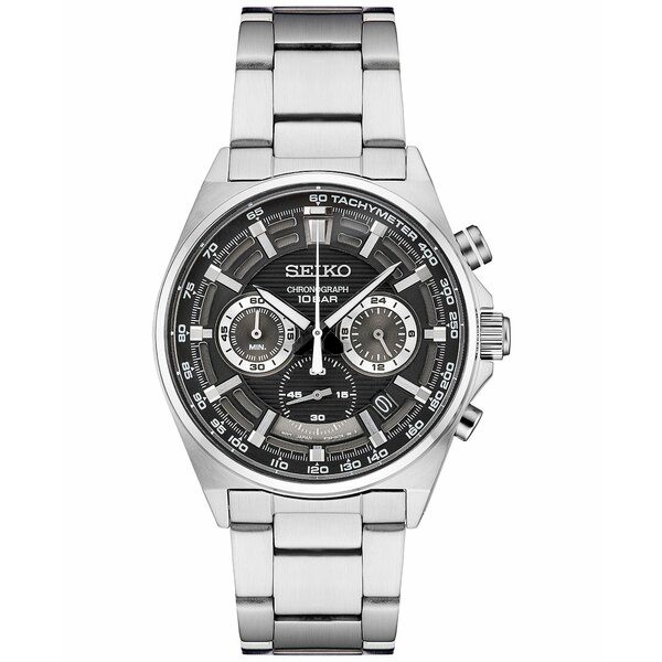 セイコー メンズ 腕時計 アクセサリー Men's Chronograph Essentials Stainless Steel Bracelet Watch 41mm Black