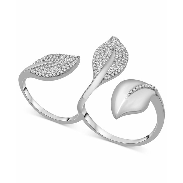 ラップド レディース リング アクセサリー Diamond Pavé Leaf Open Cuff Double Ring (1/2 ct. t.w.) in 10k White or Yellow Go