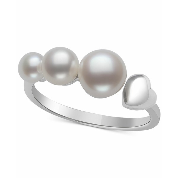 ベル ドゥ メール レディース リング アクセサリー Cultured Freshwater Button Pearl (4-7mm) Heart Cuff Ring in Sterling Silver Ster