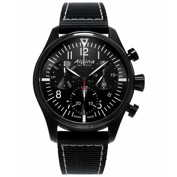 アルピン メンズ 腕時計 アクセサリー Men's Swiss Automatic Chronograph Startimer Pilot Black Nylon Strap Watch 42mm Stainless Ste