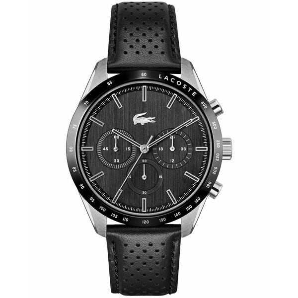 ラコステ メンズ 腕時計 アクセサリー Men's Chronograph Boston Black Leather Strap Watch 42mm Black