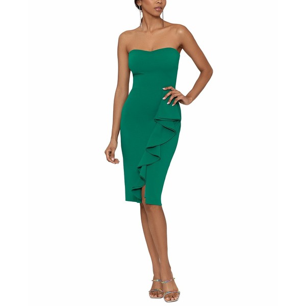 ベッツィ アンド アダム レディース ワンピース トップス Women's Strapless Ruffled Dress Green