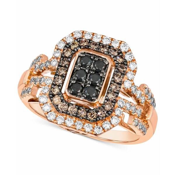 ルヴァン レディース リング アクセサリー Multicolor Diamond Rectangular Halo Cluster Ring (1 ct. t.w.) in 14k Rose Gold Rose Gold