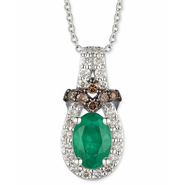 ルヴァン レディース ピアス＆イヤリング アクセサリー Emerald (5/8 ct. t.w.) & Diamond (1/4 ct. t.w.) Adjustable Pendant Necklace