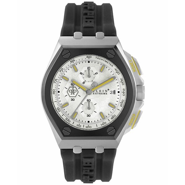 フィリッププレイン メンズ 腕時計 アクセサリー Men's Chronograph Plein Extreme Silver Stainless Steel and Black Silicone Strap Wa