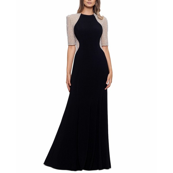 エスケープ レディース ワンピース トップス Beaded Colorblocked Gown Black/Nude/Silver