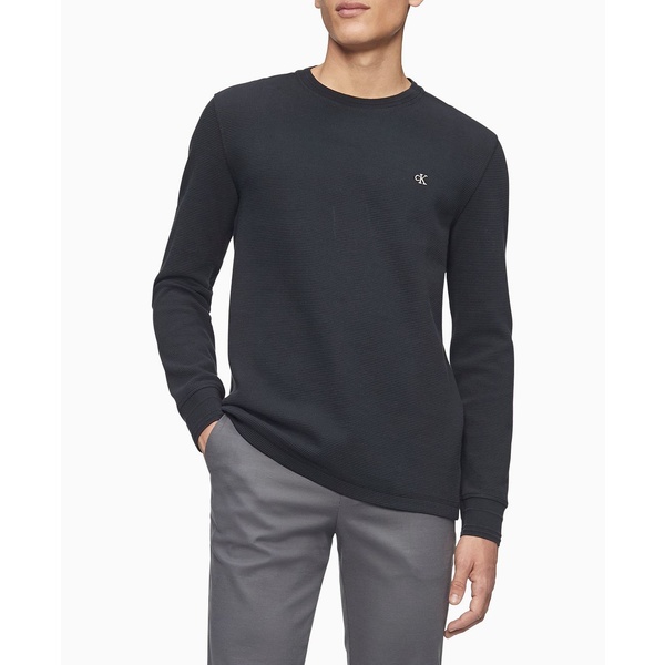 高い品質 カルバンクライン メンズ Tシャツ トップス Men S Monogram Logo Waffle Knit Long Sleeve Tee Black 公式の Granitease Com