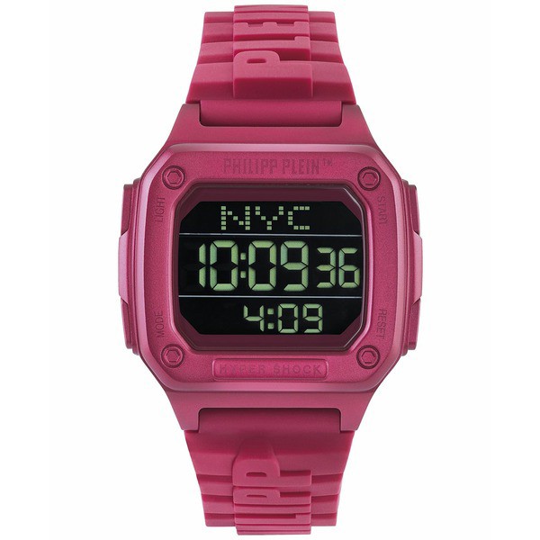 フィリッププレイン レディース 腕時計 アクセサリー Digital Hyper Shock Pink Silicone Strap Watch 44mm Pink