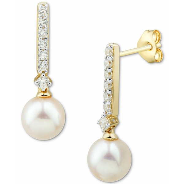 ホノラ レディース ピアス＆イヤリング アクセサリー Cultured Freshwater Pearl (6mm) & Diamond (1/5 ct. t.w.) Drop Earrings in 14k