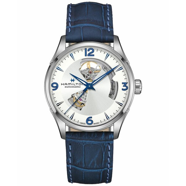 ハミルトン メンズ 腕時計 アクセサリー Men's Swiss Automatic Jazzmaster Open Heart Blue Leather Strap Watch 42mm Blue