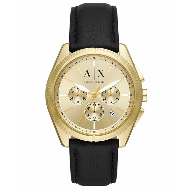 アルマーニ メンズ 腕時計 アクセサリー Men's Chronograph Giacomo Black Leather Strap Watch 43mm Black & Gold