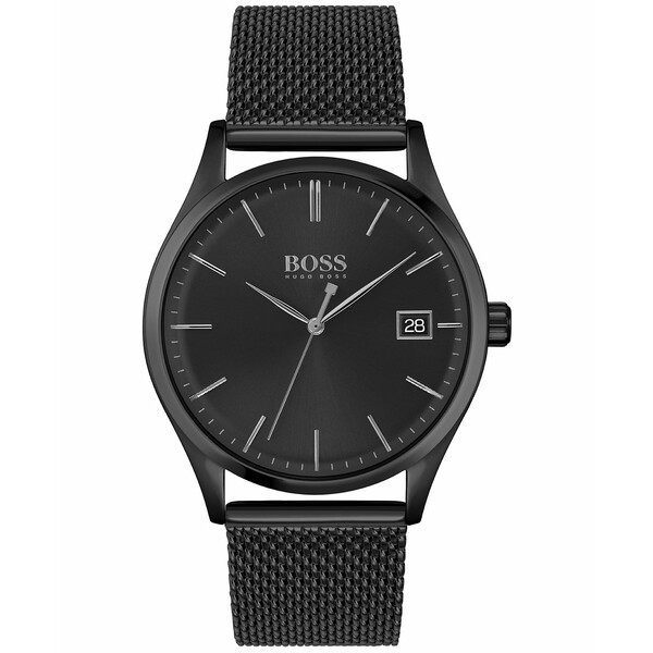 ボス メンズ 腕時計 アクセサリー Men's Commissioner Black Ion Plated Steel Mesh Bracelet Watch 42mm Black