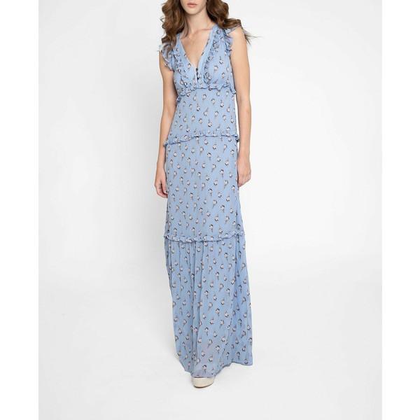 ニコルミラー レディース ワンピース トップス Silk Ruffle Maxi Dress Blue