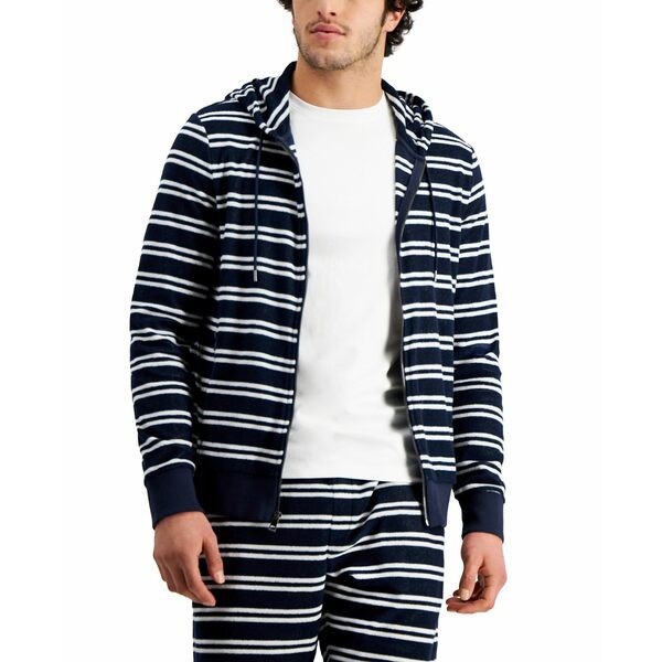 マイケルコース メンズ パーカー・スウェットシャツ アウター Men's Striped Full-Zip Hoodie Midnight