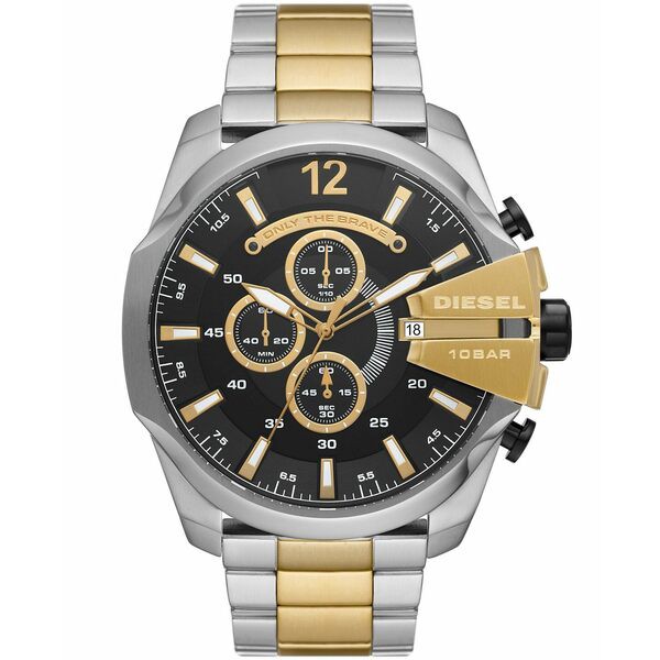 ディーゼル メンズ 腕時計 アクセサリー Men's Mega Chief Chronograph Two-Tone Stainless Steel Bracelet Watch, 51mm Gold-Tone and S