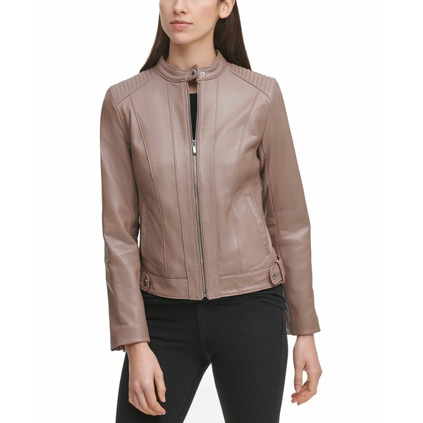 コールハーン レディース ジャケット＆ブルゾン アウター Seamed Leather Jacket Taupe