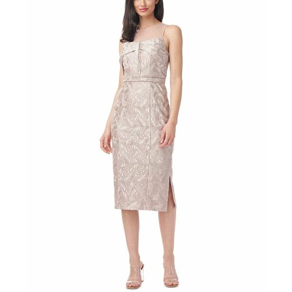 ジェイエスコレクションズ レディース ワンピース トップス Metallic Embroidered Mesh Midi Dress Silver