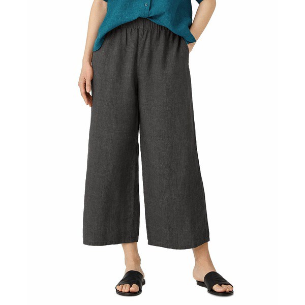 エイリーンフィッシャー レディース カジュアルパンツ ボトムス Organic Linen Wide-Leg Cropped Pants Graphite