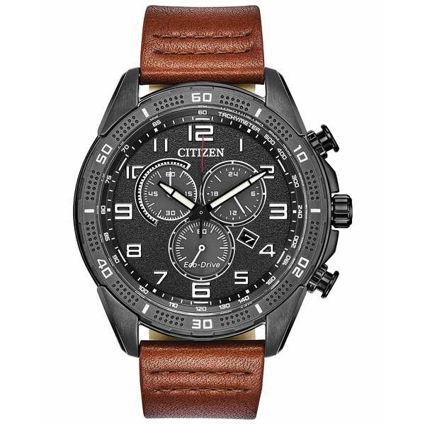 シチズン メンズ 腕時計 アクセサリー Drive From Citizen Eco-Drive Men's LTR Brown Leather Strap Watch 45mm Brown