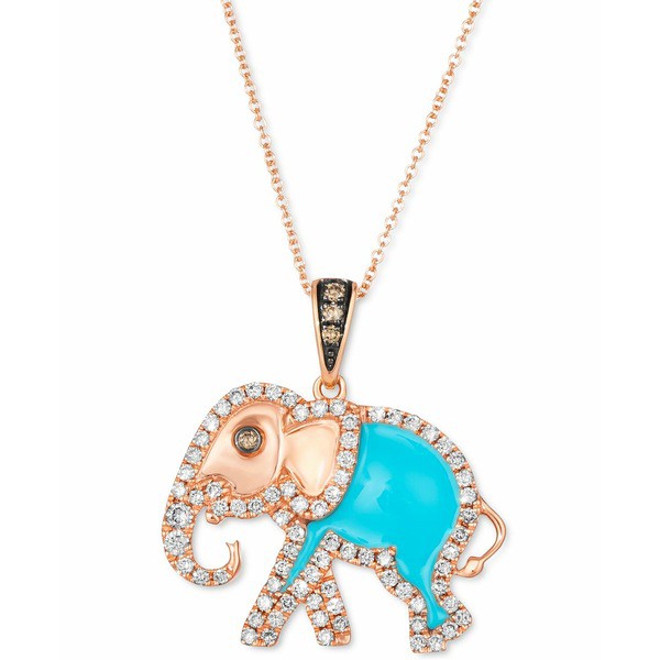 ルヴァン レディース ネックレス・チョーカー・ペンダントトップ アクセサリー Turquoise Enamel & Diamond (5/8 ct. t.w.) 18" Elephant