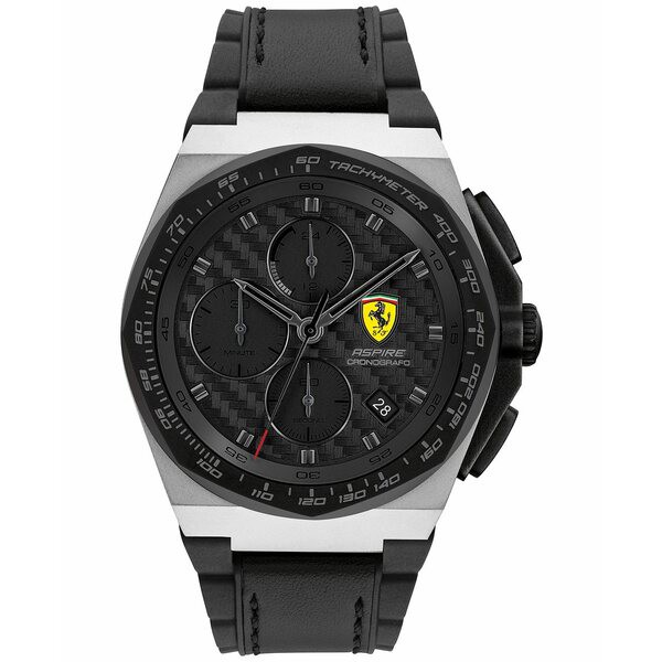 フェラーリ メンズ 腕時計 アクセサリー Men's Chronograph Aspire Black Leather & Silicone Strap Watch 44mm Black