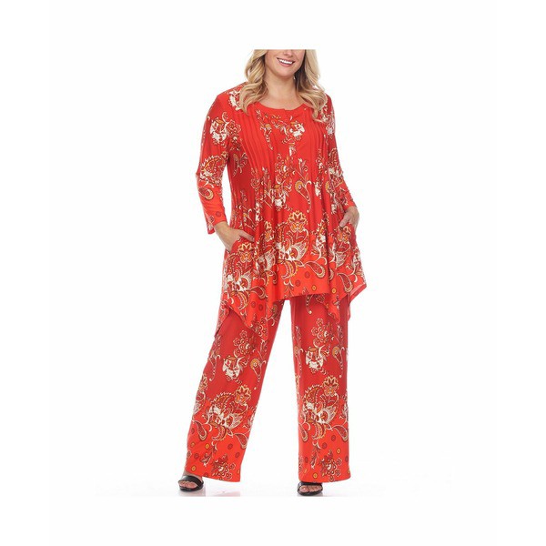 国内配送 ホワイトマーク レディース ワンピース トップス Women S Plus Size Paisley Printed Head To Toe Printed Set Red 注目の Bayounyc Com