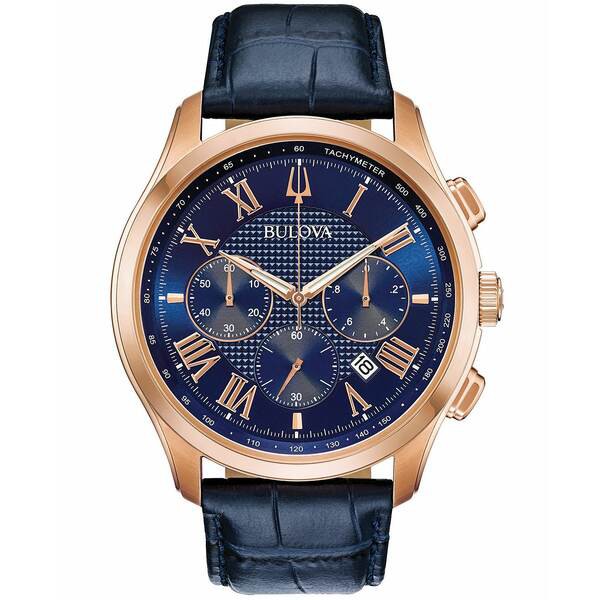 ブロバ メンズ 腕時計 アクセサリー Men's Chronograph Wilton Blue Leather Strap Watch 46.5mm No Color