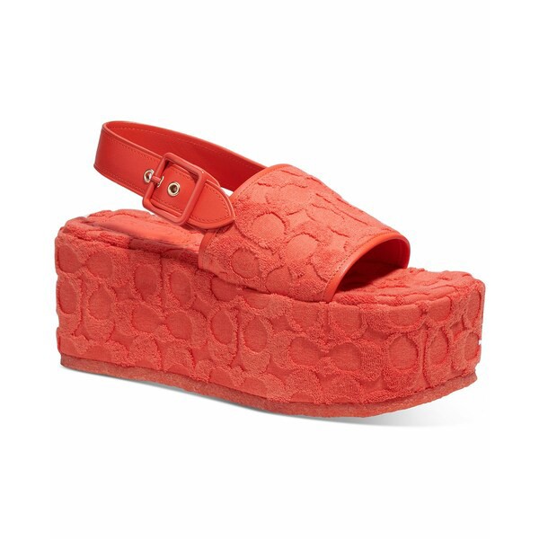 コーチ レディース サンダル シューズ Women's Noelle Platform Signature Sandals Red/ Orange Signature Terry