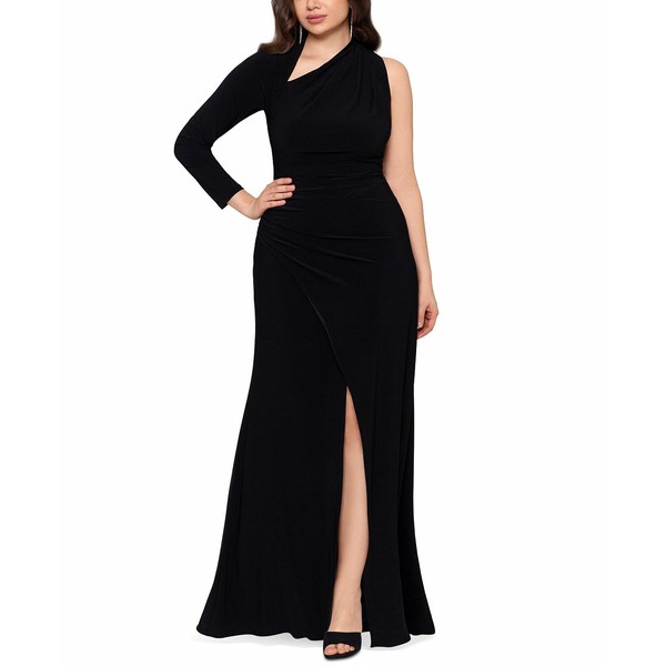 ベッツィ アンド アダム レディース ワンピース トップス Plus Size One-Sleeve Gathered Gown Black