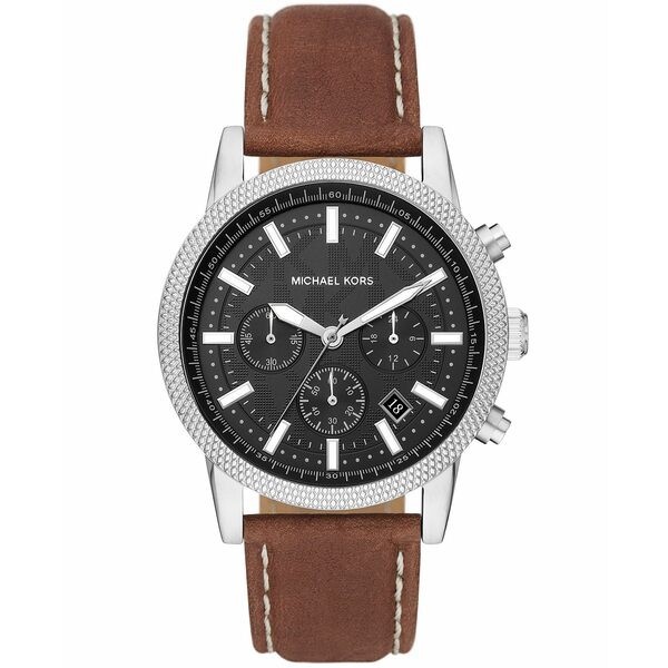 マイケルコース メンズ 腕時計 アクセサリー Men's Hutton Chronograph Brown Luggage Leather Strap Watch 43mm Luggage