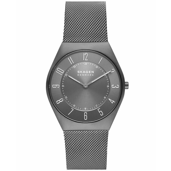 スカーゲン メンズ 腕時計 アクセサリー Men's Grenen Ultra Slim in Gray Plated Stainless Steel Mesh Bracelet Watch, 37mm Gray