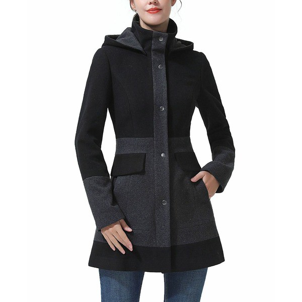 キミ アンド カイ レディース ジャケット＆ブルゾン アウター Women's Colorblock Wool Hooded Coat Black, Gray