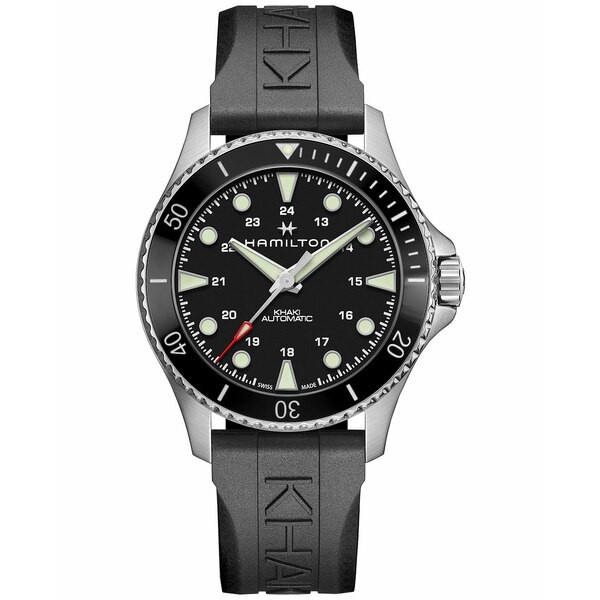 ハミルトン メンズ 腕時計 アクセサリー Men's Swiss Automatic Khaki Navy Scuba Black Rubber Strap Watch 43mm Black