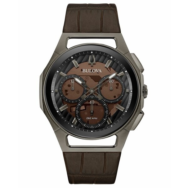 ブロバ メンズ 腕時計 アクセサリー Men's Chronograph Curv Progressive Sport Brown Leather Strap Watch 44mm Brown