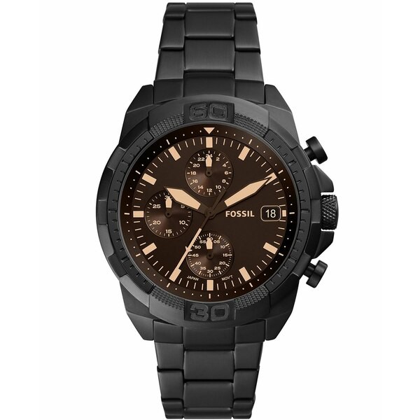 フォッシル メンズ 腕時計 アクセサリー Men's Bronson Chronograph Black Stainless Steel Bracelet Watch 44mm Black