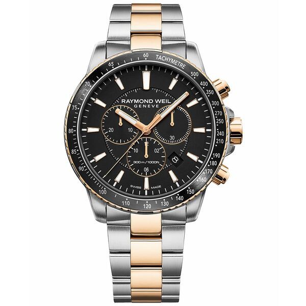 レイモンドウェイル メンズ 腕時計 アクセサリー Men's Swiss Chronograph Tango Two Tone Stainless Steel Bracelet Watch 43mm Black