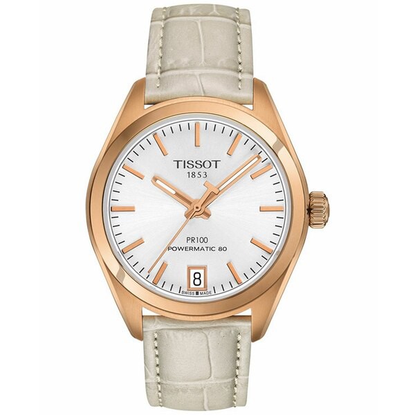 ティソット レディース 腕時計 アクセサリー Women's Swiss Automatic PR 100 Cream Leather Strap Watch 33mm Cream