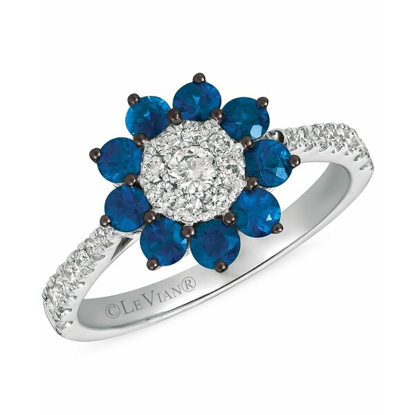 ルヴァン レディース リング アクセサリー Blueberry Sapphire (7/8 ct. t.w.) & Vanilla Diamond (3/8 ct. t.w.) Flower Ring in 14k Wh