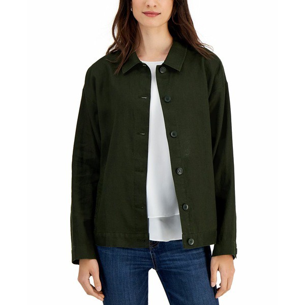 エイリーンフィッシャー レディース ジャケット＆ブルゾン アウター Women's Organic Linen Classic-Collar Jacket Seaweed