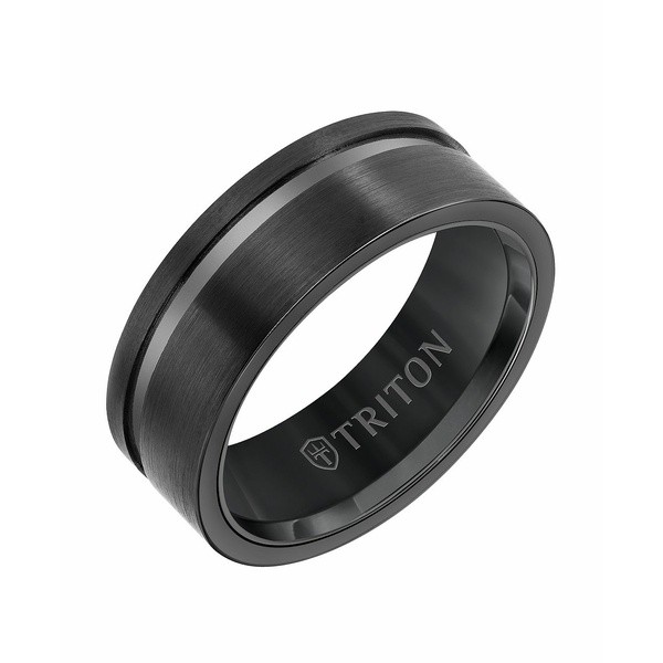 トライトン レディース リング アクセサリー 8MM Black Tungsten Carbide Ring with Asymmetrical Channel Blck Tungs