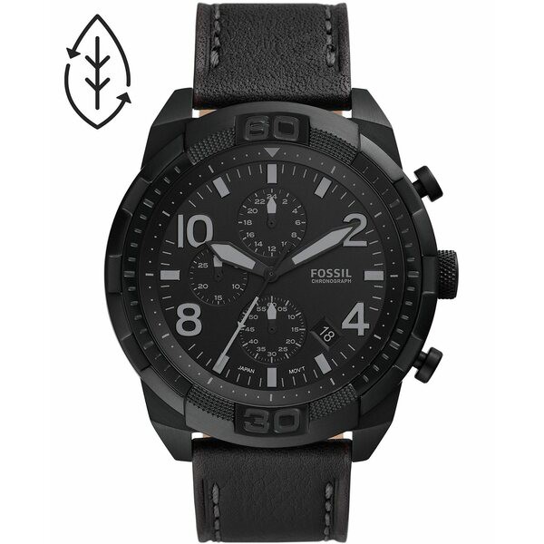 フォッシル メンズ 腕時計 アクセサリー Men's Bronson Black Leather Strap Watch 50mm Black