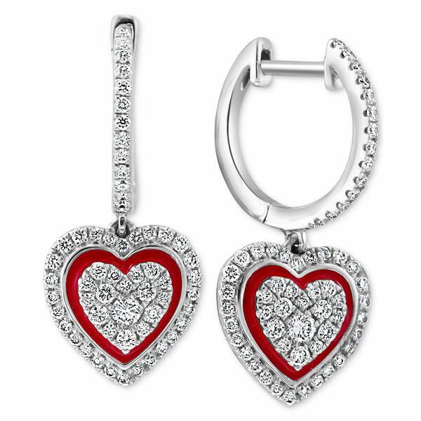 エフィー コレクション レディース ピアス＆イヤリング アクセサリー EFFY® Diamond & Enamel Heart Halo Drop Earrings (1/2 ct. t.