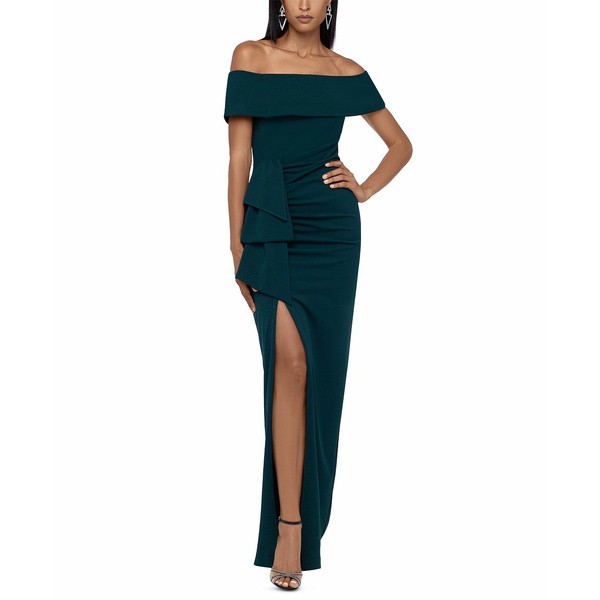 エスケープ レディース ワンピース トップス Petite Off-The-Shoulder Draped Gown Pine Green