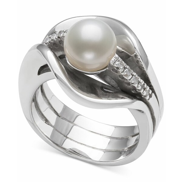 ベル ドゥ メール レディース リング アクセサリー Cultured Freshwater Pearl (8mm) & Diamond Accent Ring Sterling Silver